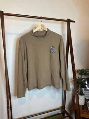 Disney Eyore and Piglett Brown Mockneck Brown Sweater  Size Large
